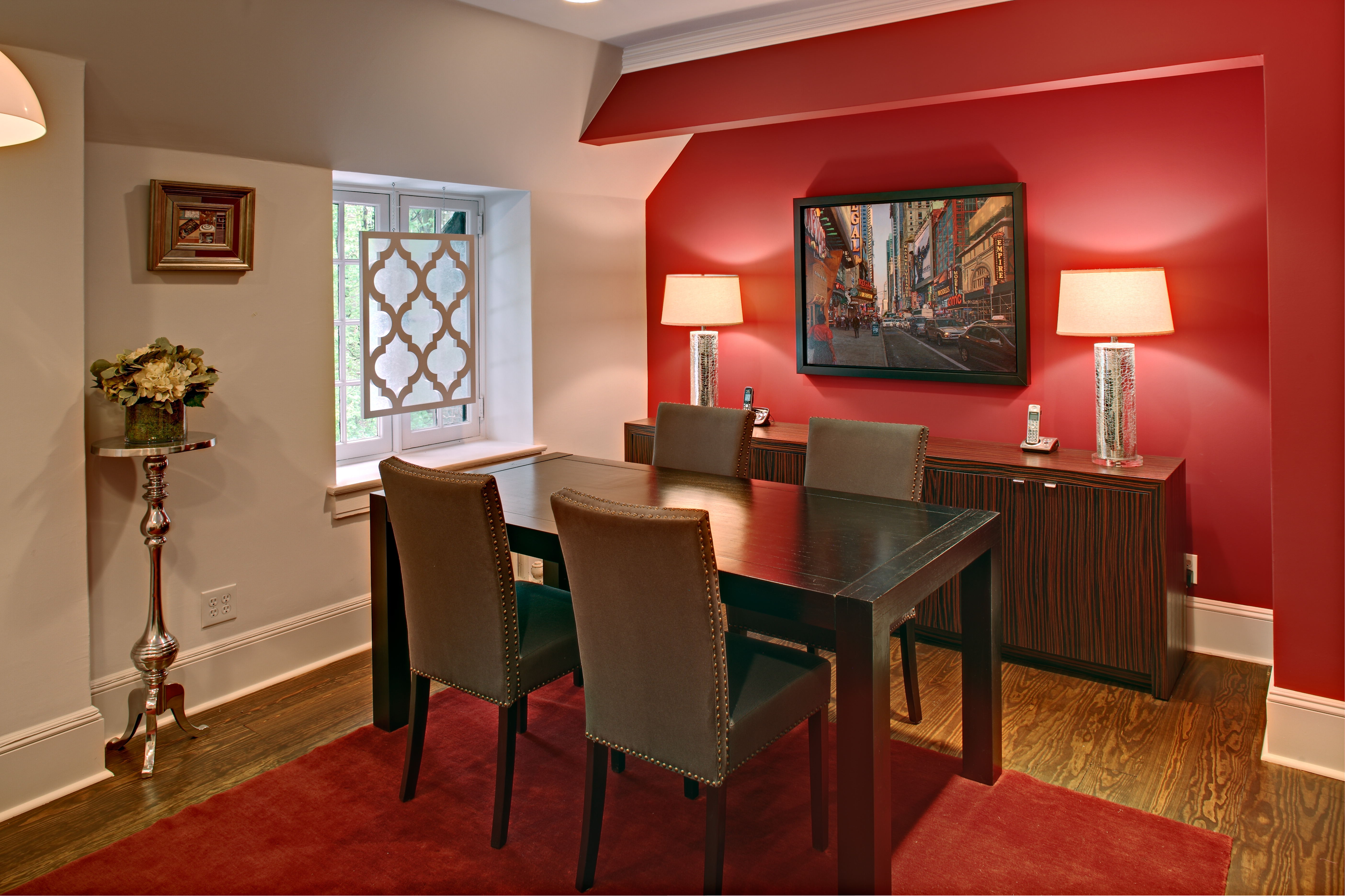 revamped red dining room design