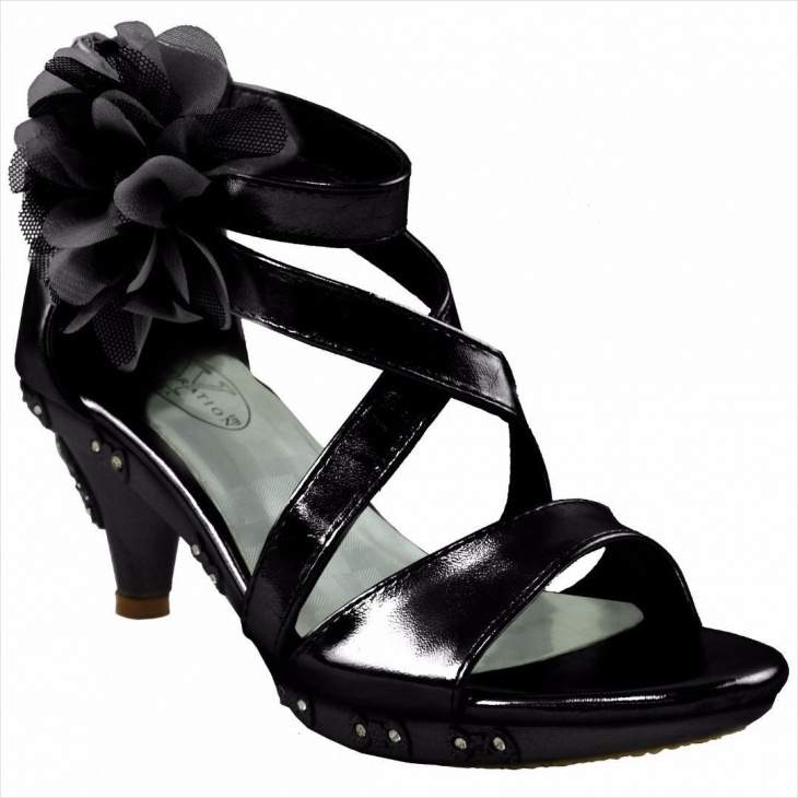 black colored heel with flower design