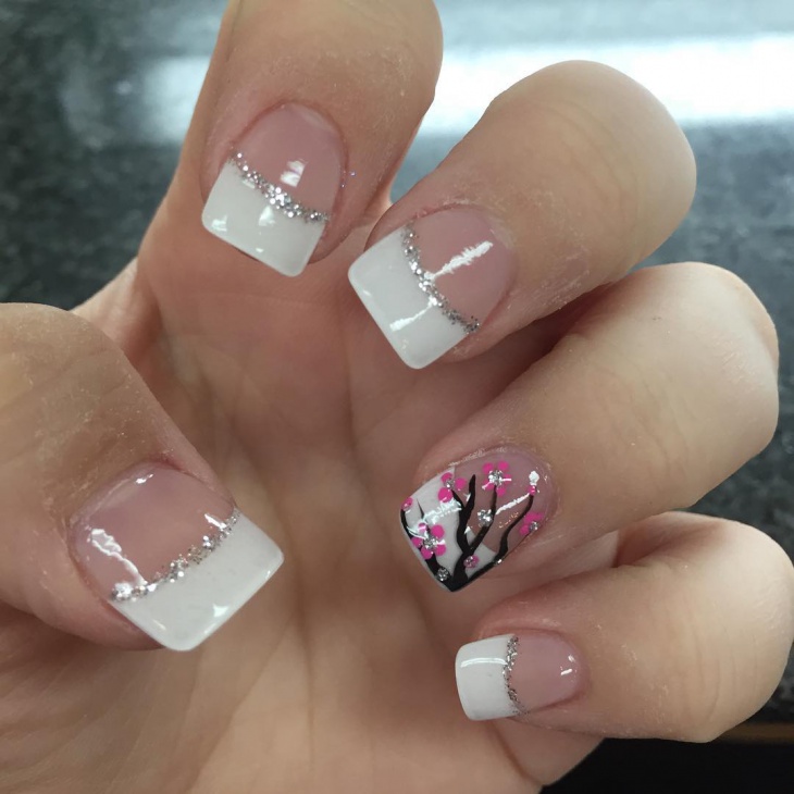 sparkling cherry blossom nails