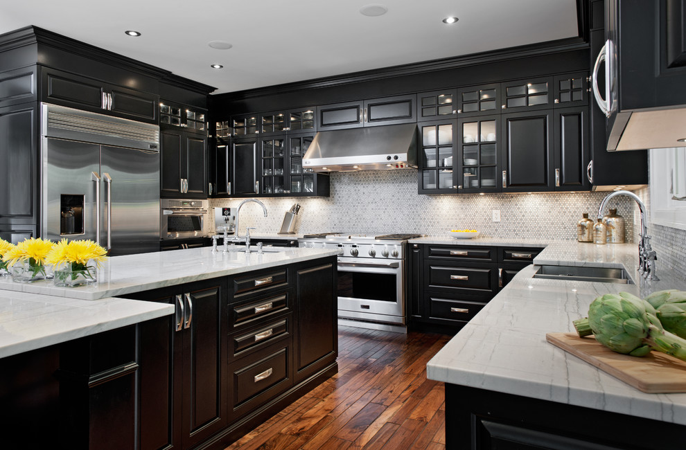 large black and white kitchen