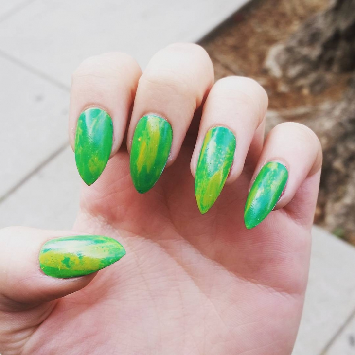 painted green nail art