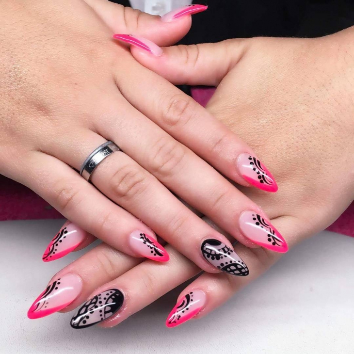 beautiful pink and black nails
