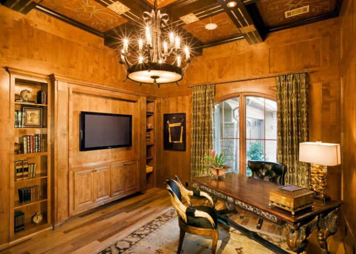 vintage wood paneled home office