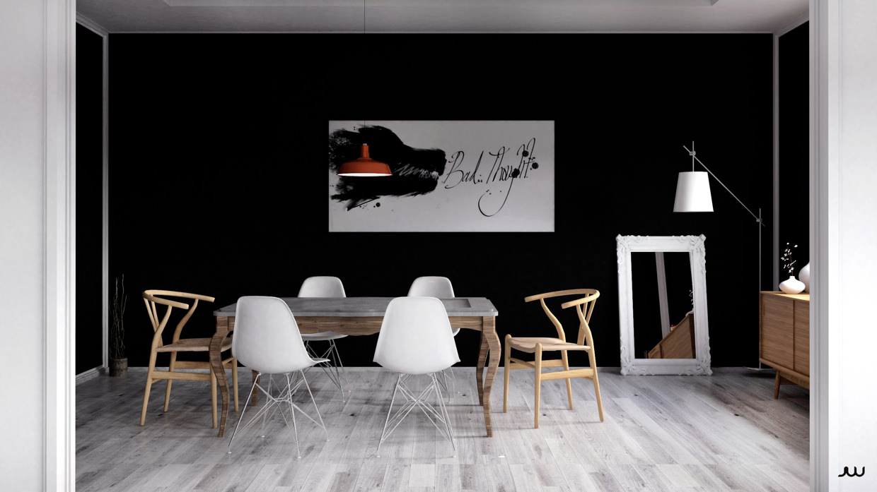 creative black and white dining room