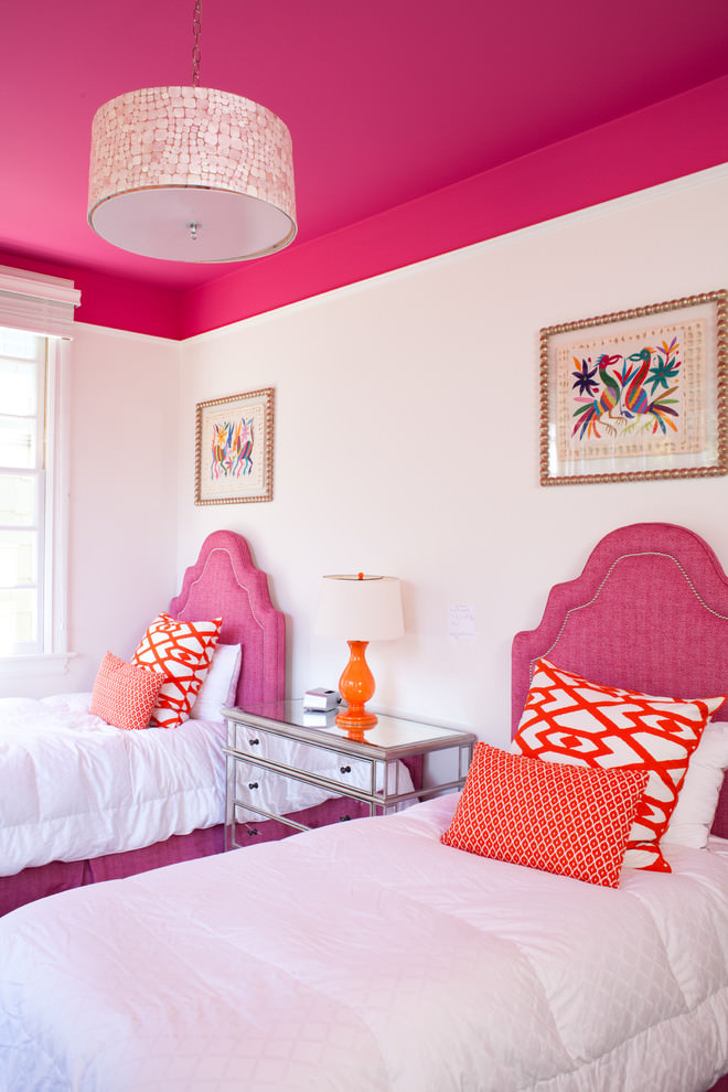 solid pink girl shared bedroom