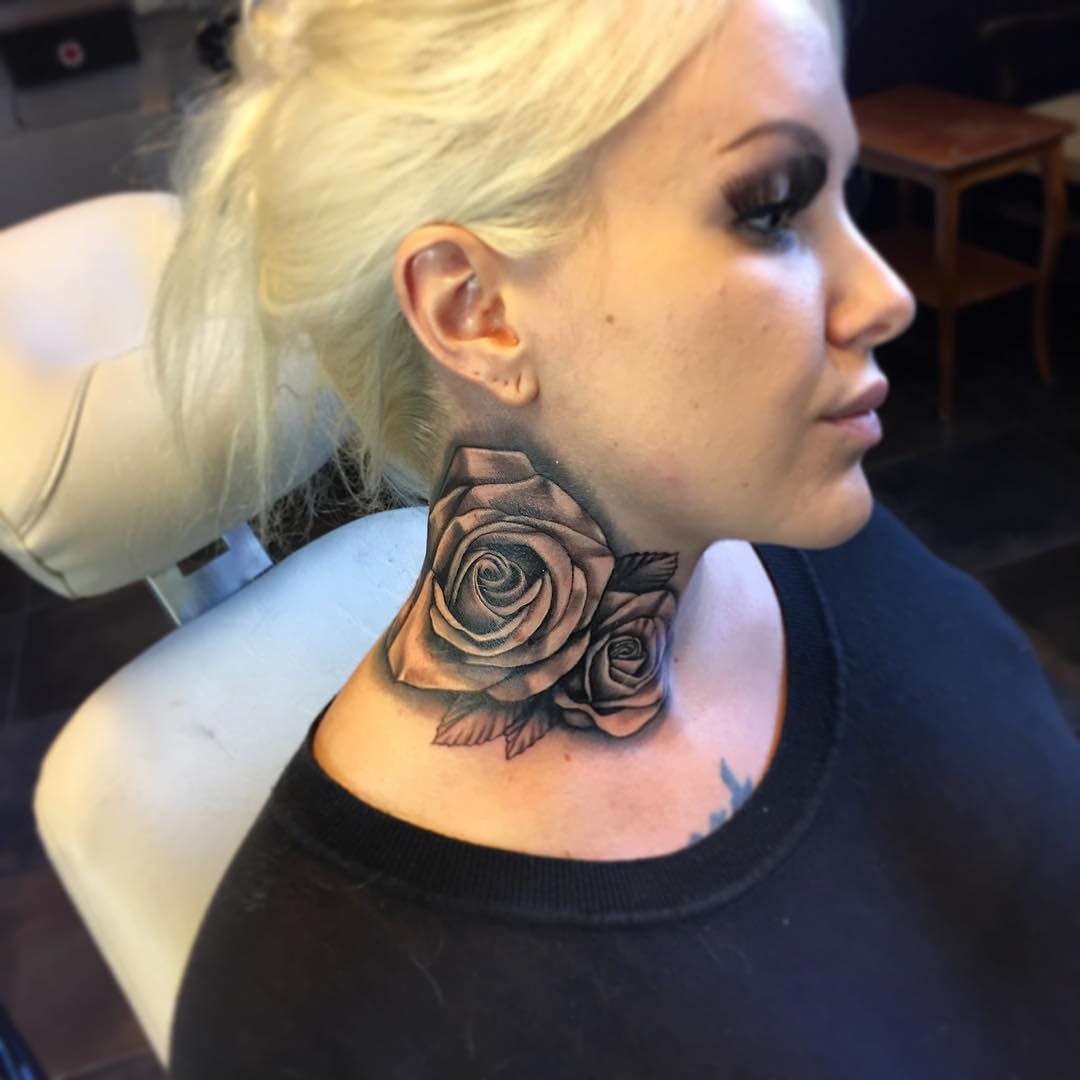 black rose neck tattoos