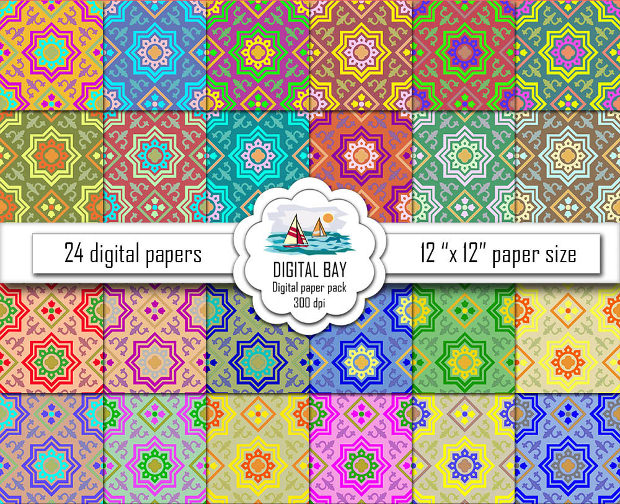 24 set of digital arabic seamless pattern download