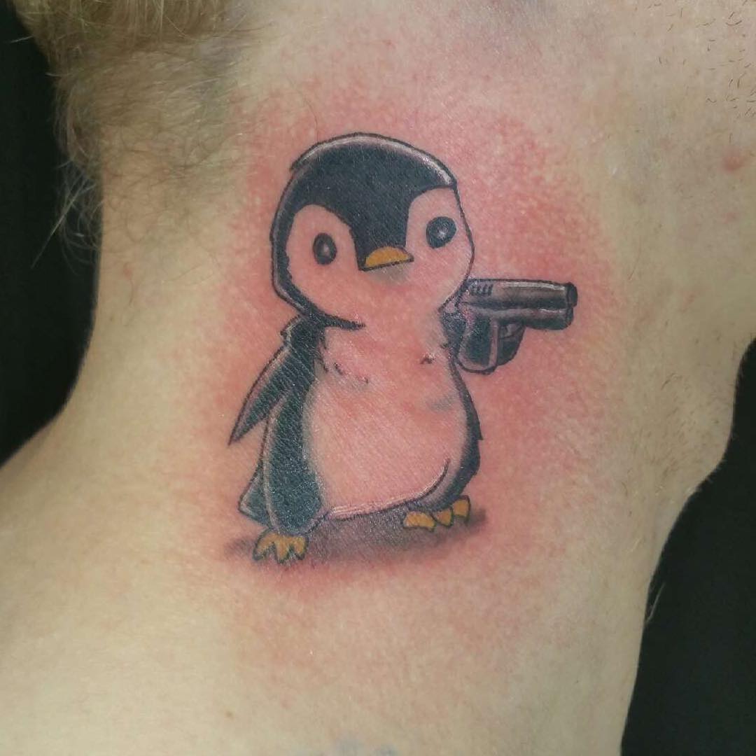 penguin shaped neck tattoos