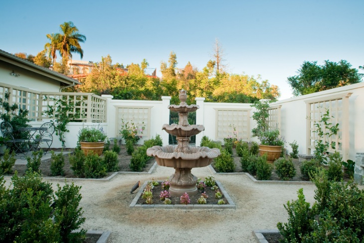 formal garden with water fountain