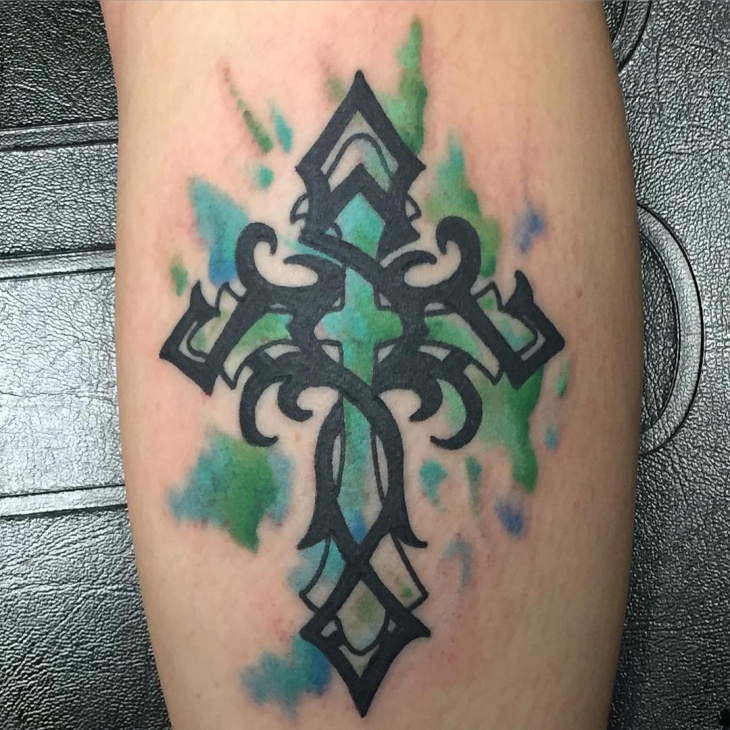 water color cross tattoo