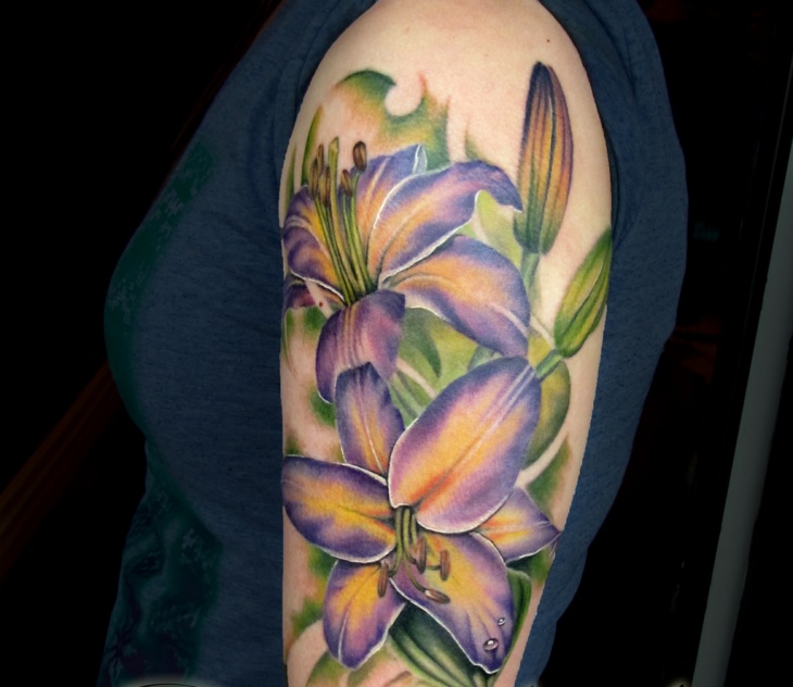 realistic lilly flower tattoo