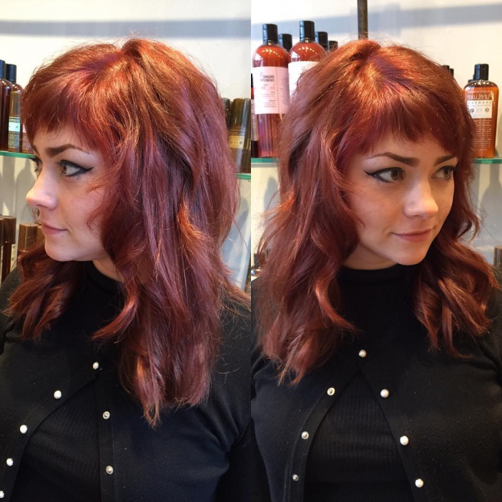 vintage inspired colored shag hairstyle