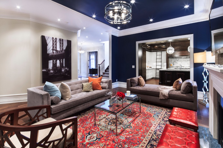 dark blue colored living room design