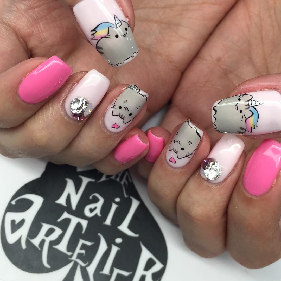 pink and white nail art