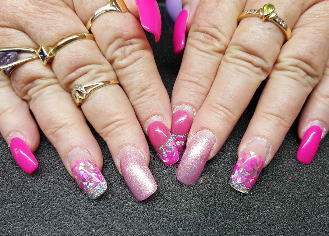 pink glitter acrylic nail art