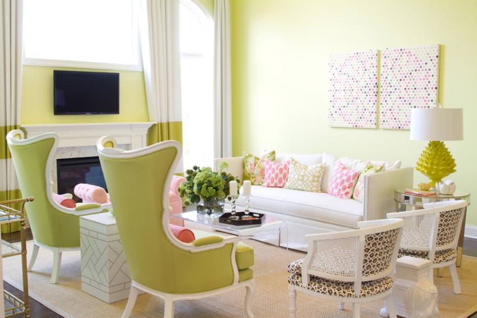 lively eclectic green living room