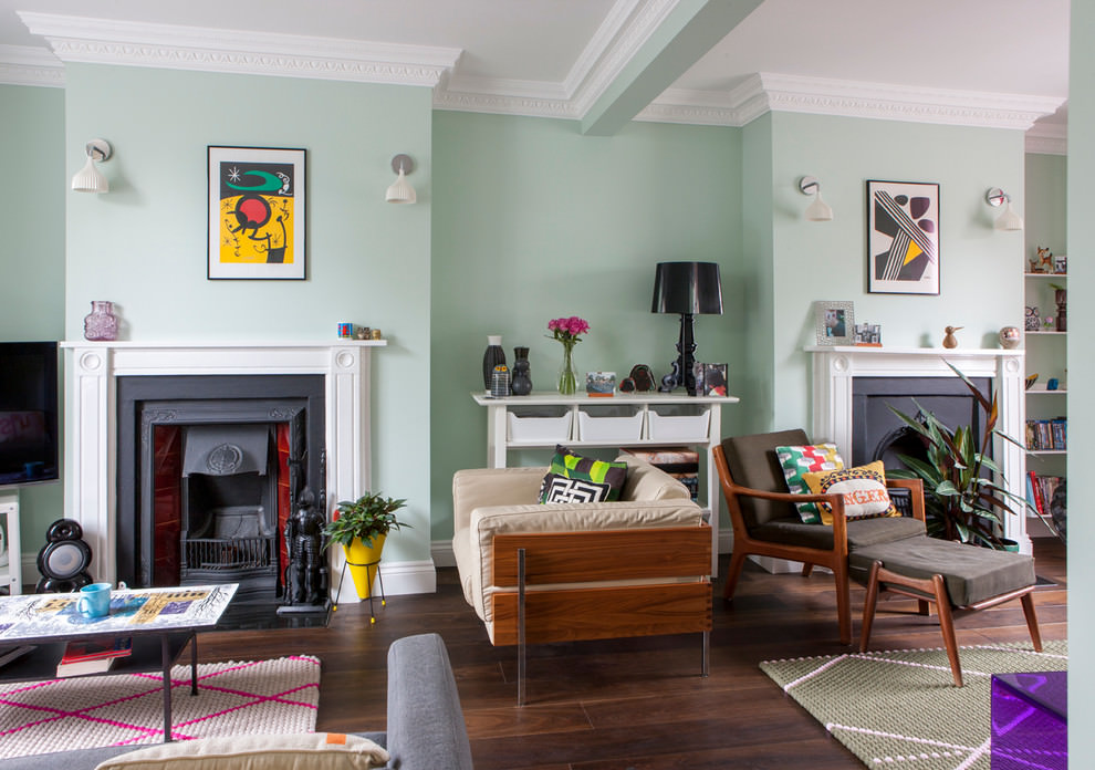 vibrant green midcentury living room