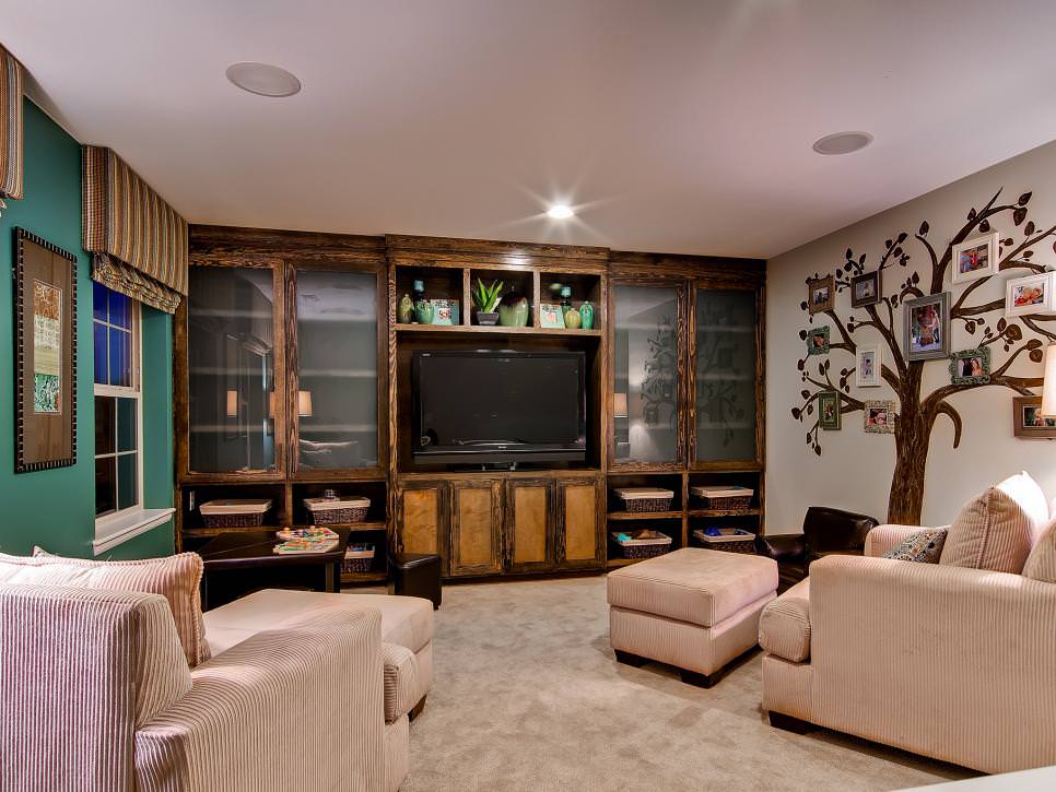 rustic entertainment center in family room