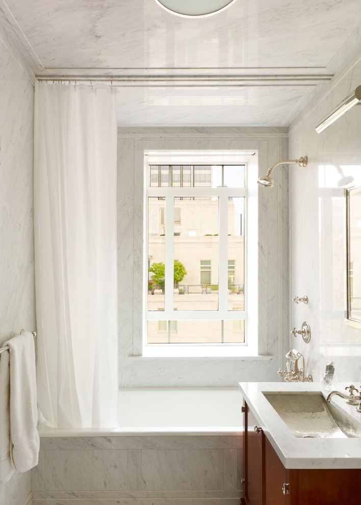 bright white curtain design bathroom
