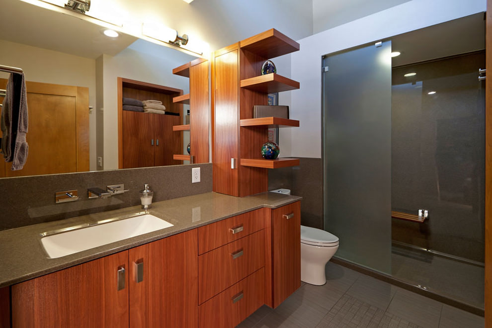 wooden modern bathroom shelves