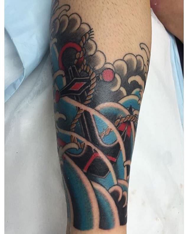 colorful anchor tattoo design