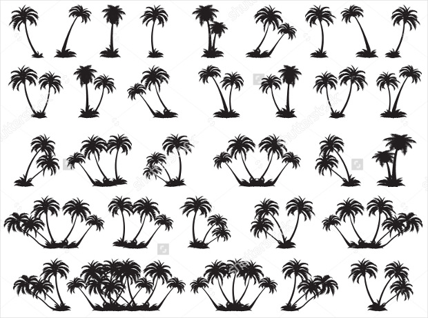 silhouette of palm trees collection with white background download