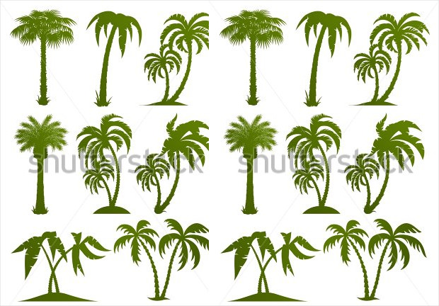 set of palm tree silhouettes vector download