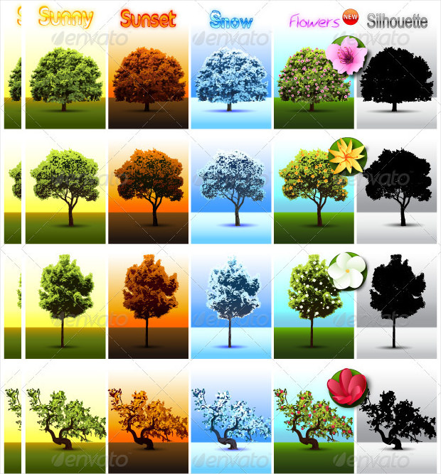 5 different vector trees