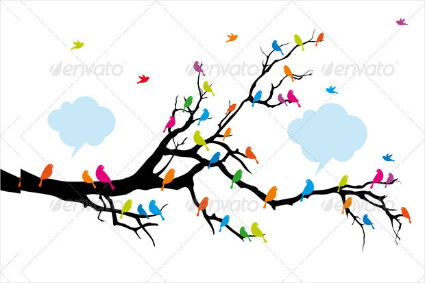 color birds on tree vector
