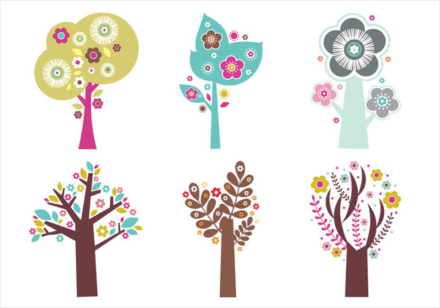 blooming trees vector pack download