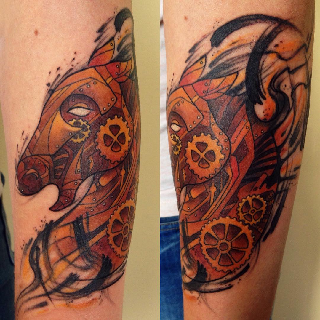 horse steampunk tattoo design