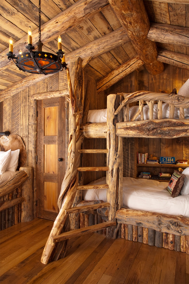 bedroom tree beds designs cabin rustic wood bed cabins loft decor wooden interior log bunk homes bunkbeds cool amazing fireplace