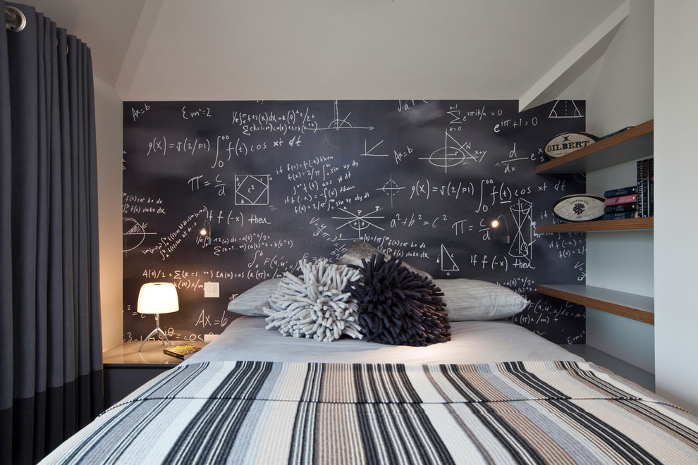 black bedroom design with black board