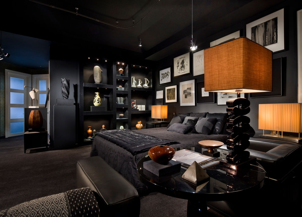 total black bedroom design