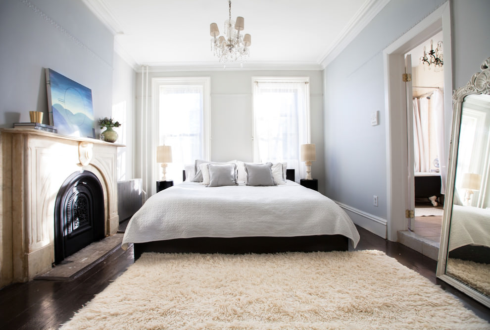 golden accent transitional bedroom design