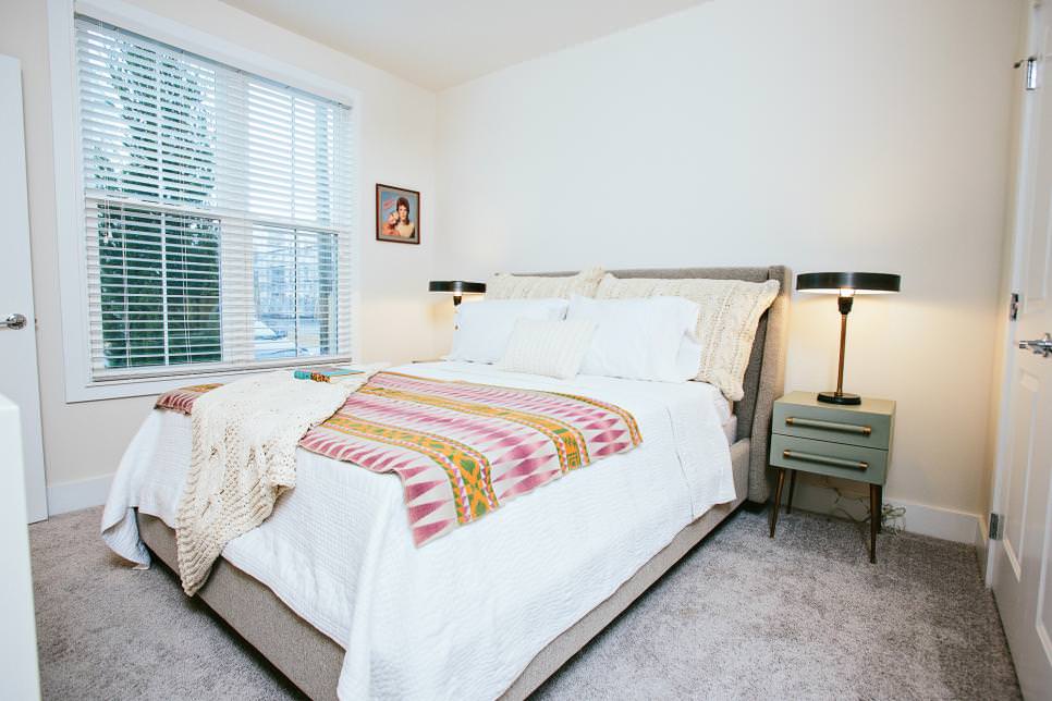 transitional bedroom boasts tasteful design