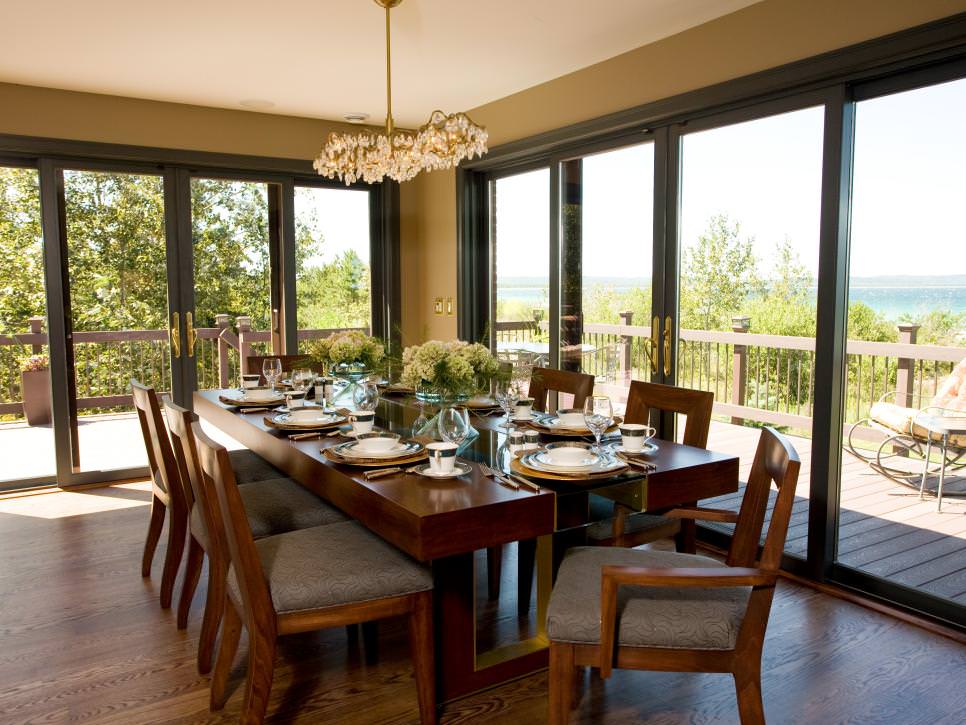brown transitional dining room design
