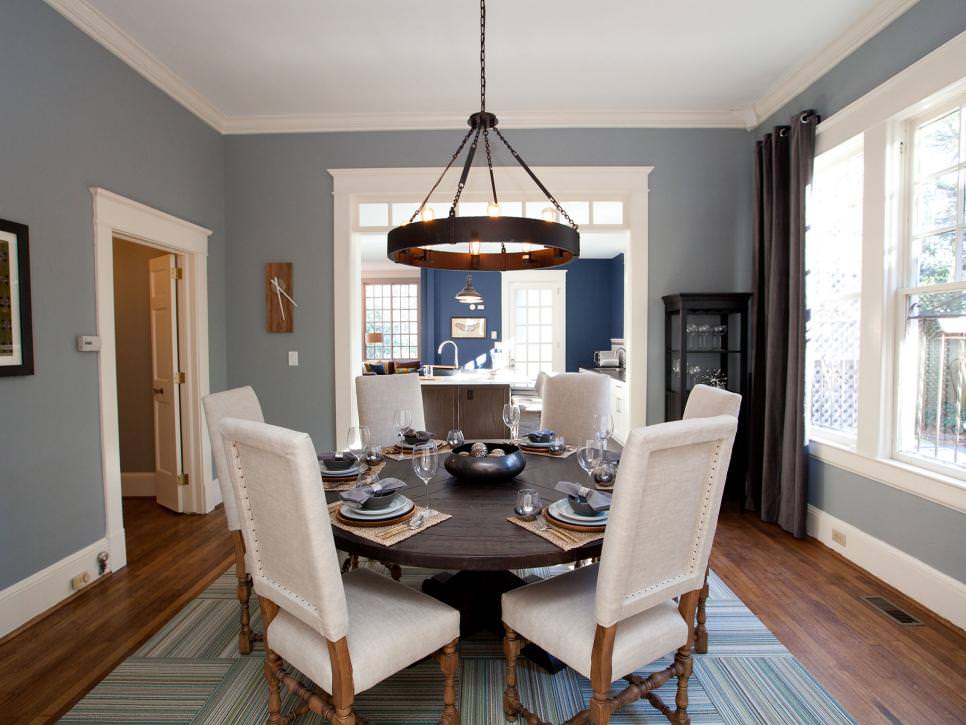 transitional blue dining room design