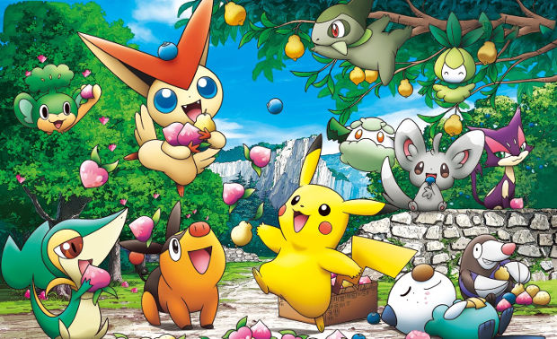 pokemons eating fruits and enjoying background