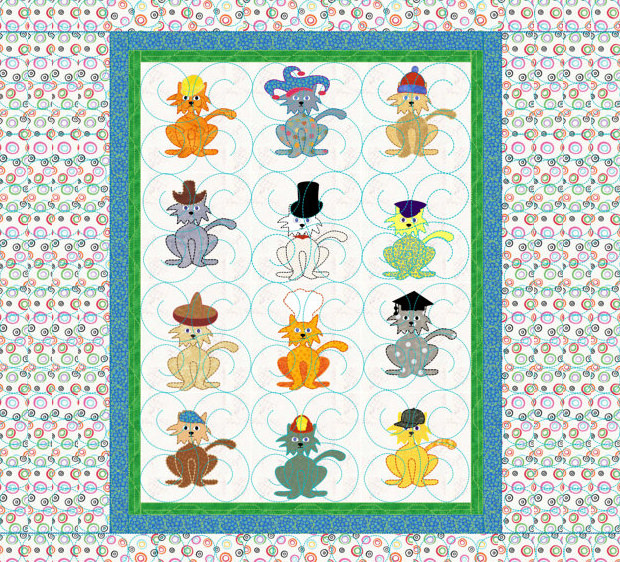 baby quilt pattern cat with a hat1