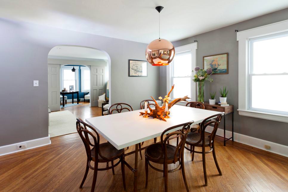 light gray walls dining room transitional with recessed ...