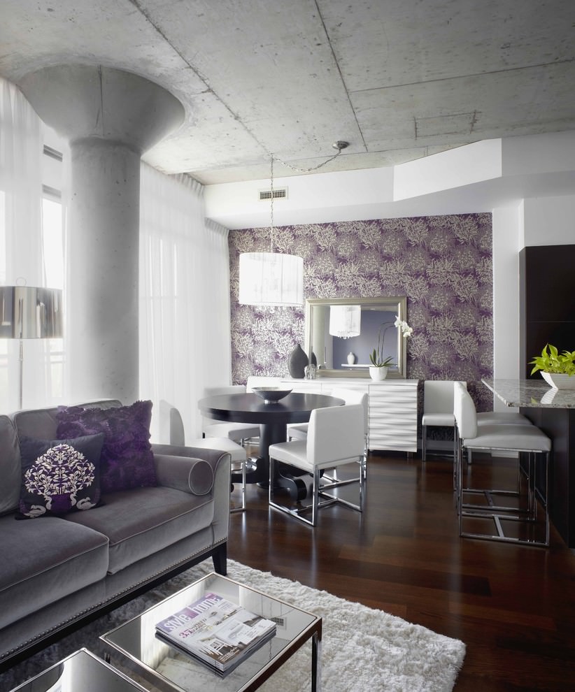 contemporary living room with flora wallpaper design