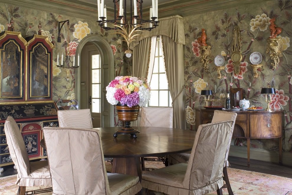 dining room rustic flora wallpaper design
