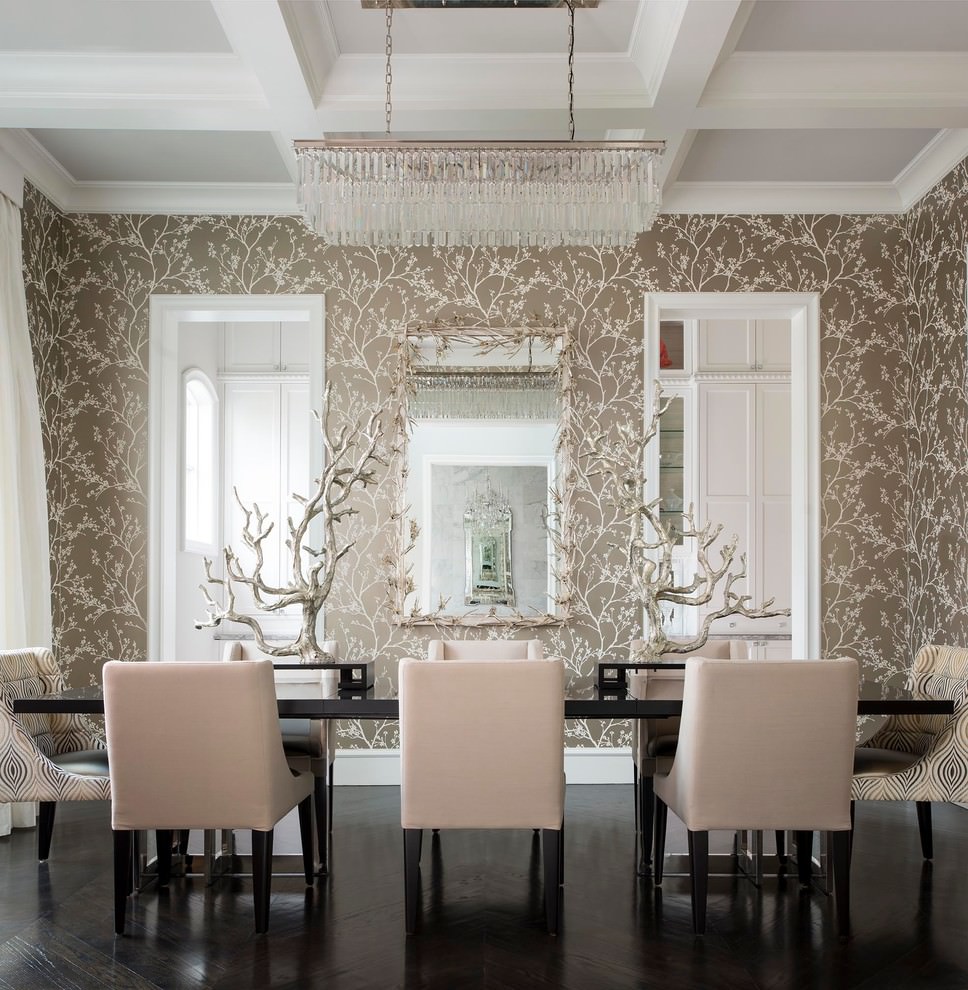 living room with nice flora wallpaper design