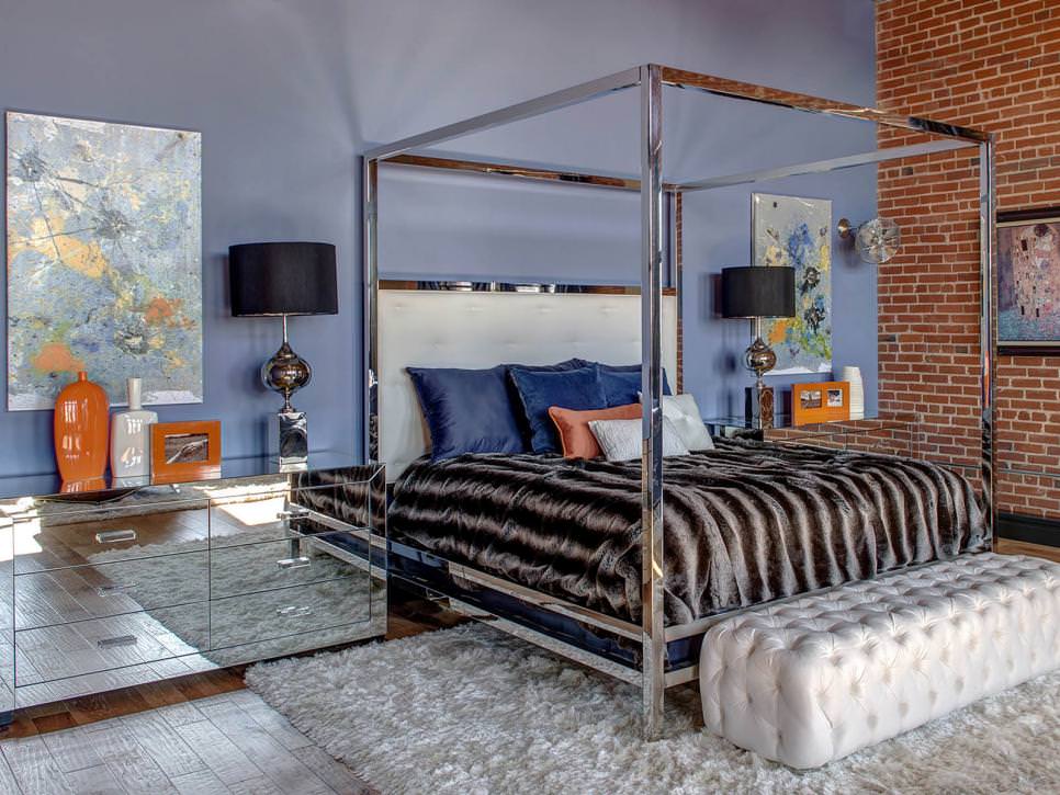 loft bedroom with brick wall design