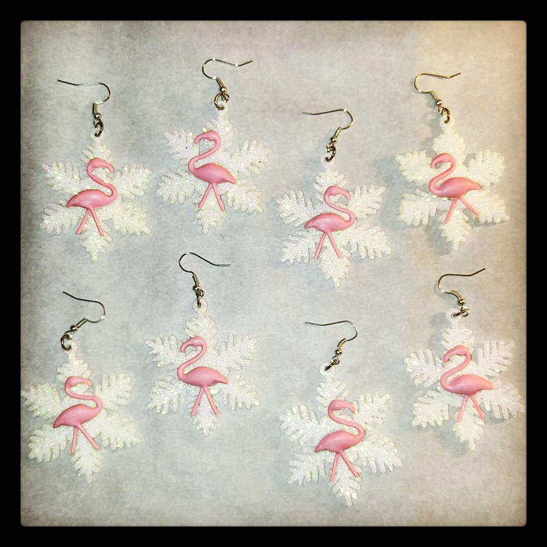 flamingo snowflake earrings