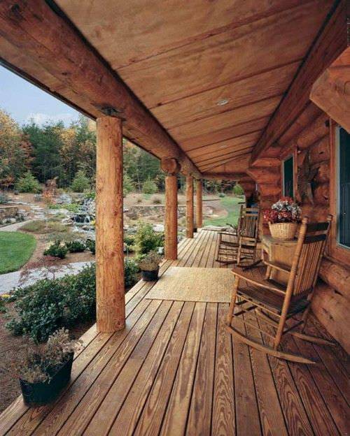 rustic log cabin porch