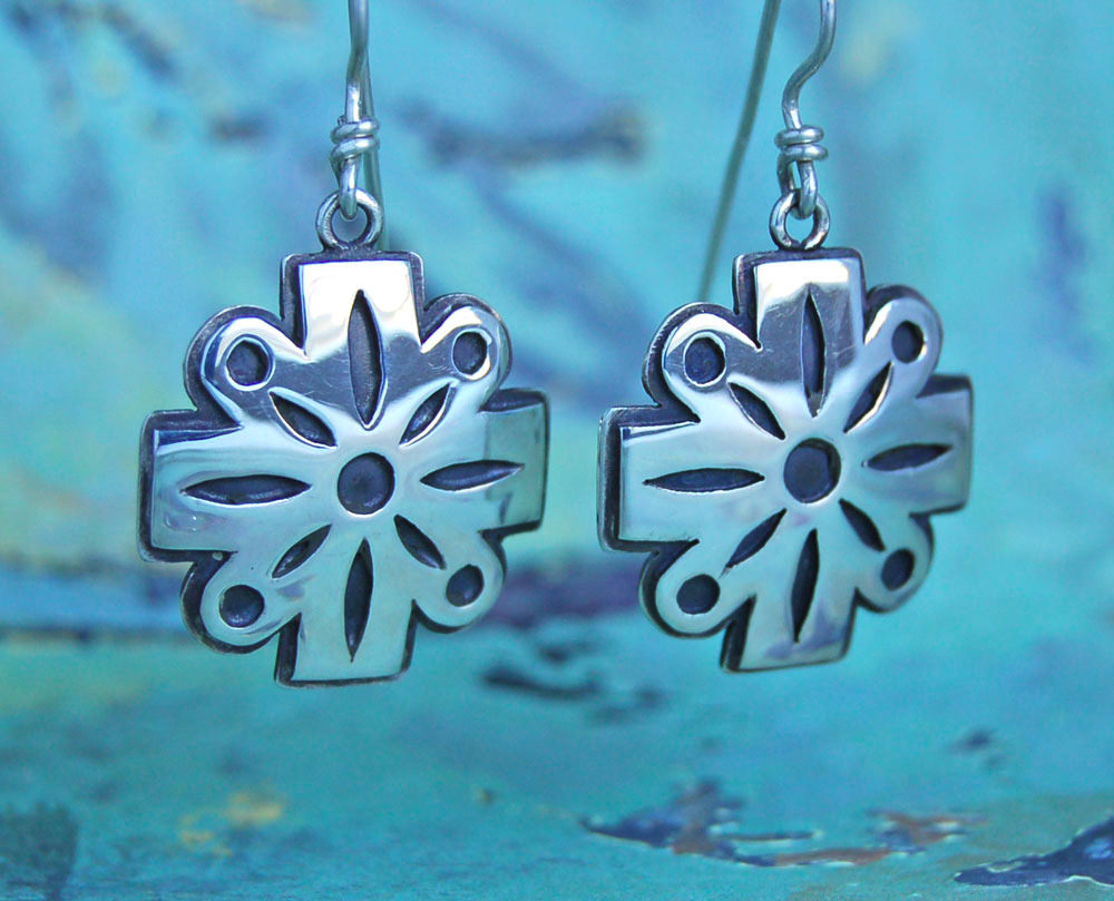 floral cross earrings