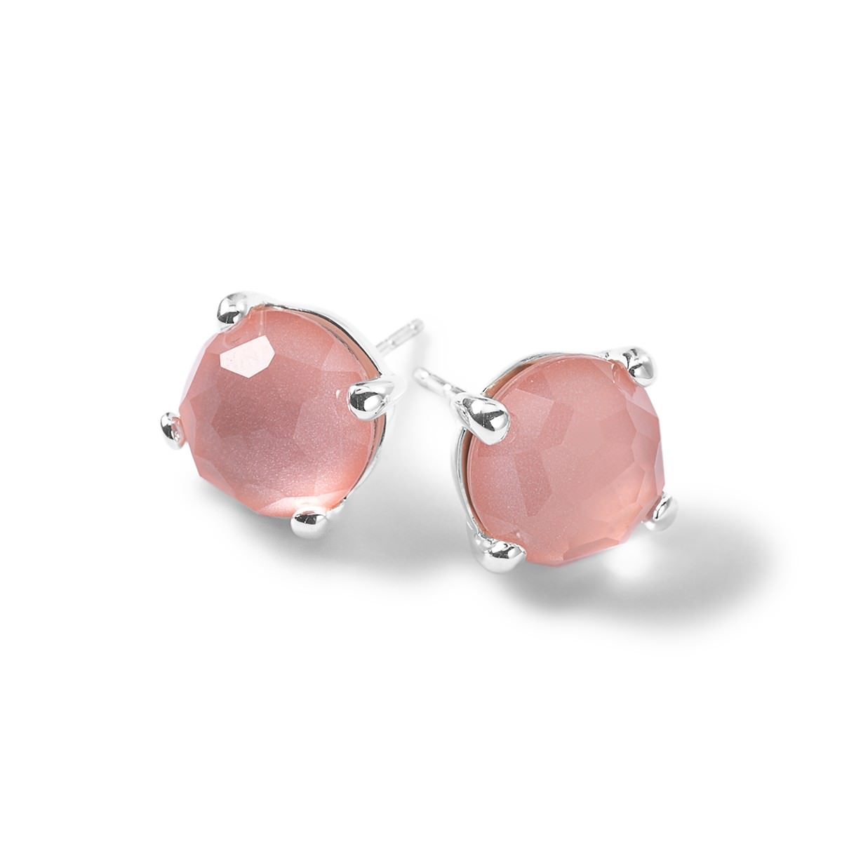 cute pink pearl round sliver earrings