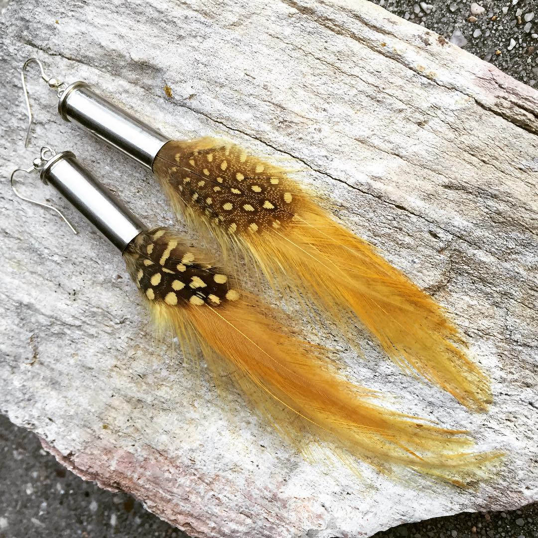 golden feather bullet earrings